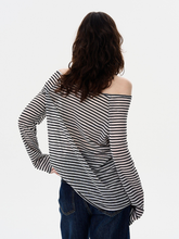 Greystorm - Women's Lightweight Striped Off-Shoulder Long Sleeve T-Shirt