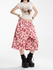 Underflow - Women's Camouflage Elastic Waist Wide-Leg Cropped Pants