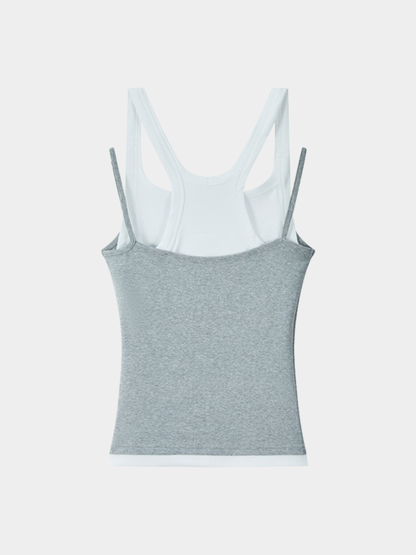 Caveveil - Women's Faux Two-Piece Ribbed Tank Top