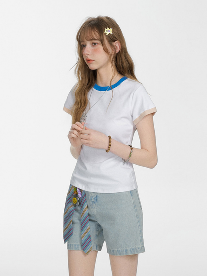 Aquaflow - Women's Color-Block Slim Fit Cropped T-Shirt