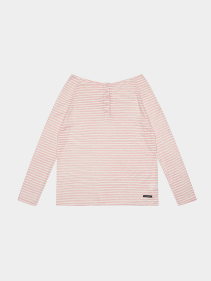 Greystorm - Women's Lightweight Striped Off-Shoulder Long Sleeve T-Shirt