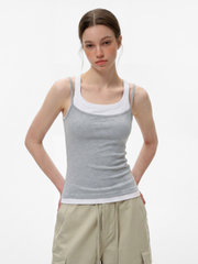 Caveveil - Women's Faux Two-Piece Ribbed Tank Top
