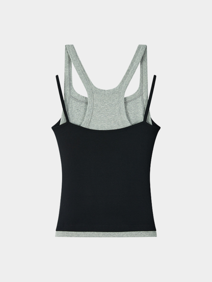Caveveil - Women's Faux Two-Piece Ribbed Tank Top