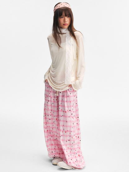 Ashlight - Women's Star Plaid Print Lightweight Drawstring Pants