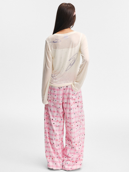 Ashlight - Women's Star Plaid Print Lightweight Drawstring Pants