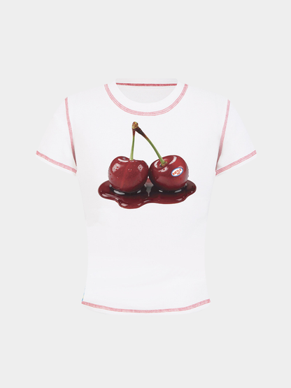 BerryPop - Women's Contrast Stitch Dopamine Print Cropped T-Shirt