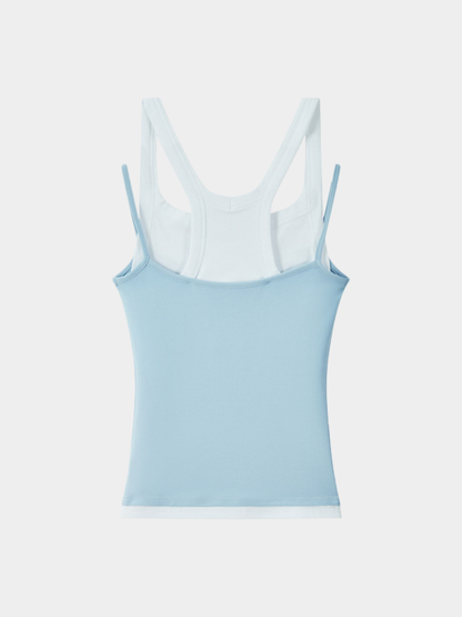 Caveveil - Women's Faux Two-Piece Ribbed Tank Top