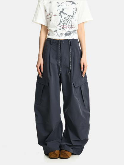FoxSight - Unisex Lace-Up Layered Pink Curved Parachute Pants
