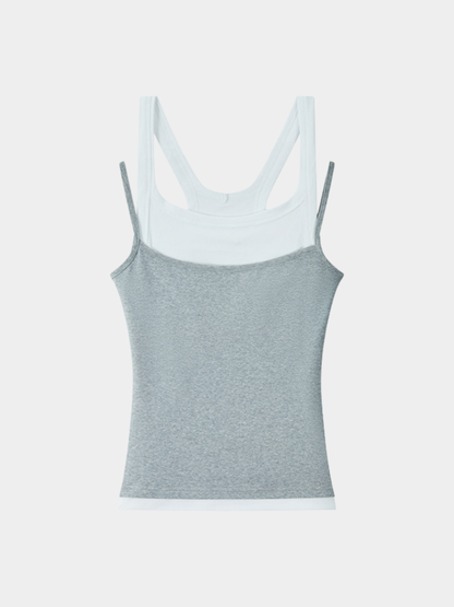 Caveveil - Women's Faux Two-Piece Ribbed Tank Top