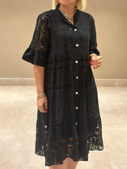 CLEARANCE🔥Women's V-neck Mid-sleeve Hollow Dress