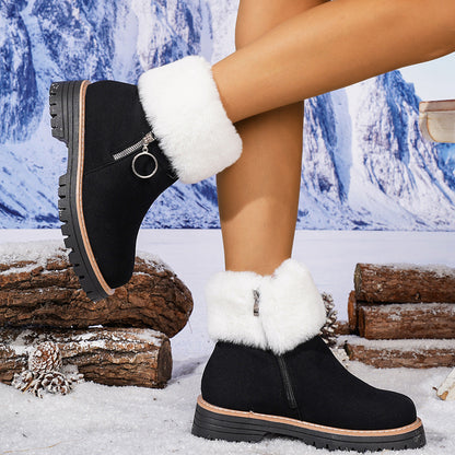 Women's winter side-zipper fleece-lined warm snow boots