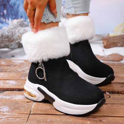 Women's winter side-zipper fleece-lined warm snow boots
