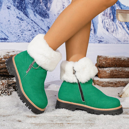 Women's winter side-zipper fleece-lined warm snow boots