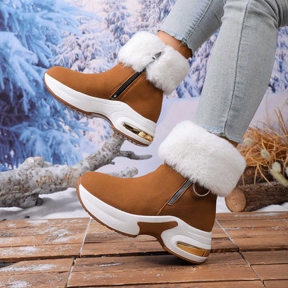 Women's winter side-zipper fleece-lined warm snow boots