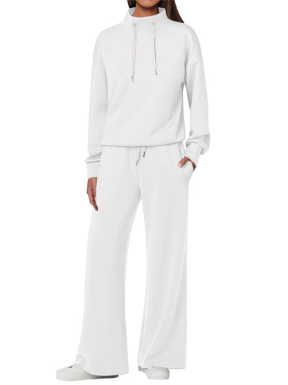 NEW 🔥 Women's Cotton Two-Piece Oversized Drawstring Sweatshirt Wide Leg Sweatpants Casual Set