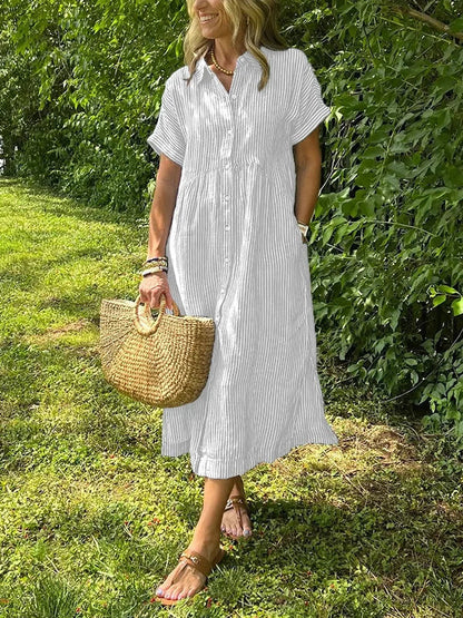 NEW🔥 Striped Lapel Button Down Shirt Dress